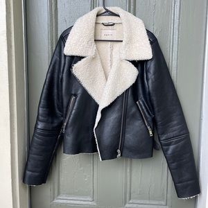 Blank NYC | Black Aviator Faux Leather Shearling Jacket Size Large